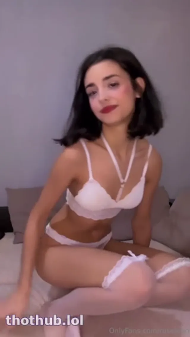 Roselean takes off white lingerie & masturbates with dildo