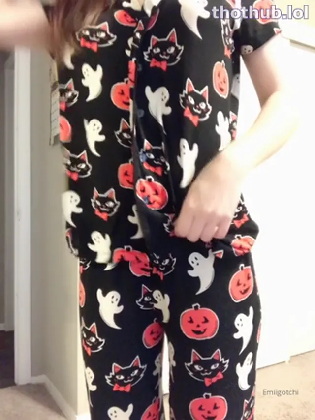 Emi teases in halloween pajamas & black panties