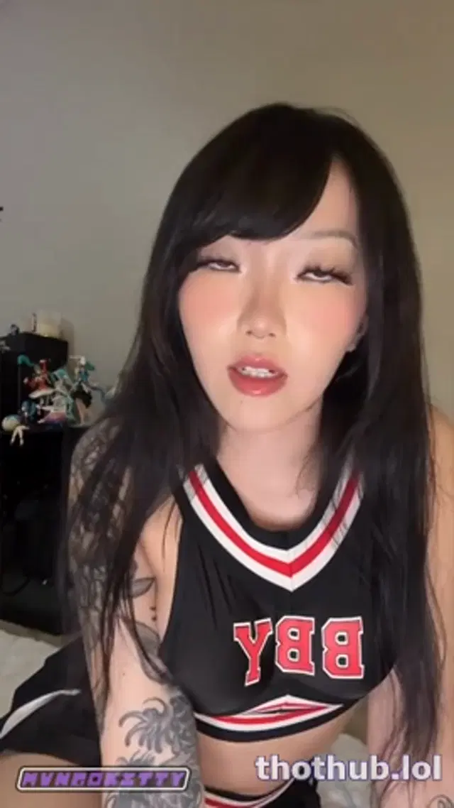 Mvngokitty asian cheerleader gives joi while fucking her pussy