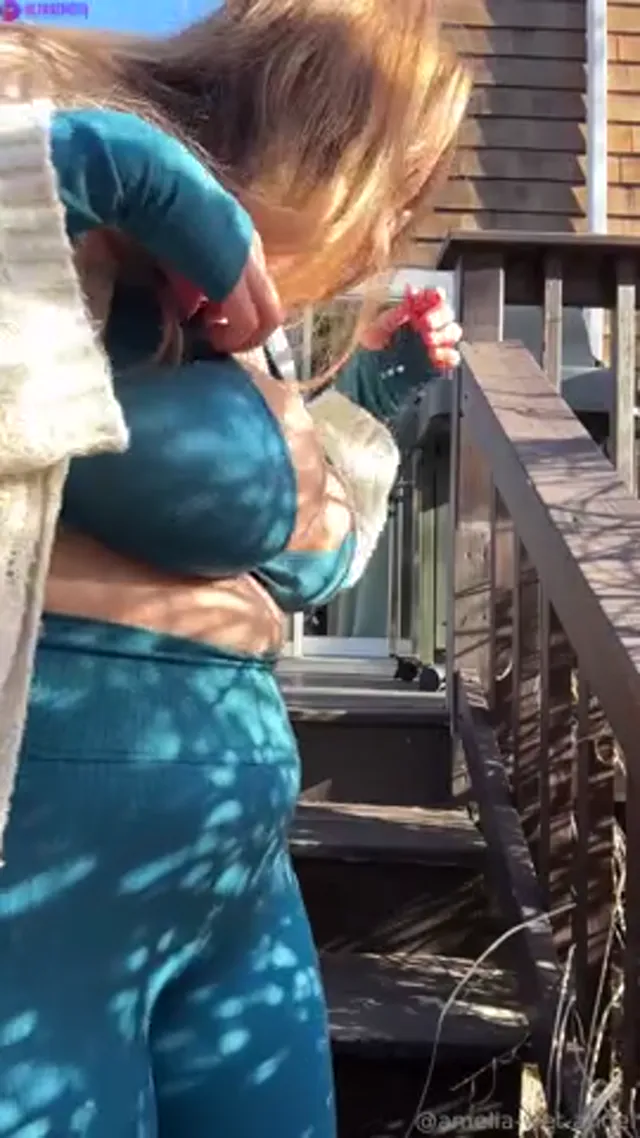 Amelia Wet Angel Gets Topless In The Backyard