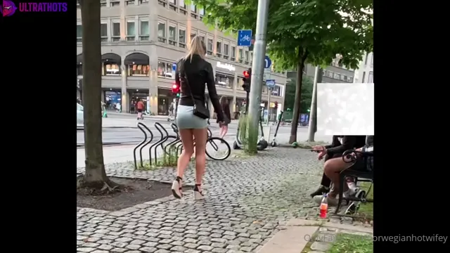 Norwegian norwegianhotwifey showing her ass to two random people