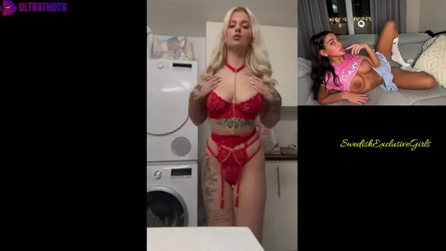 Swedish blonde tattooed Babe Josefine Svesson showing her big naked boobs