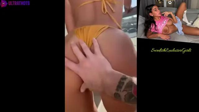 Norwegian Babe Elise riding dick on balcony & cumshot on big juicy ass