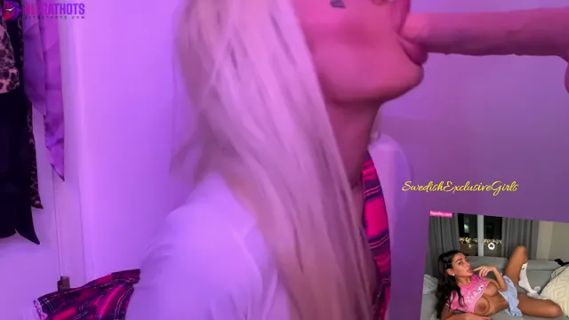 Swedish blonde Babe Emm Blowjobs dildo on wall