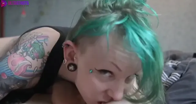 Swedish Goth Gives Blowjob And Licks Cum from Fingers