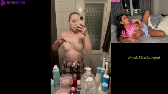 Swedish hot Babe Wallstrom showing her big tits in bathroom