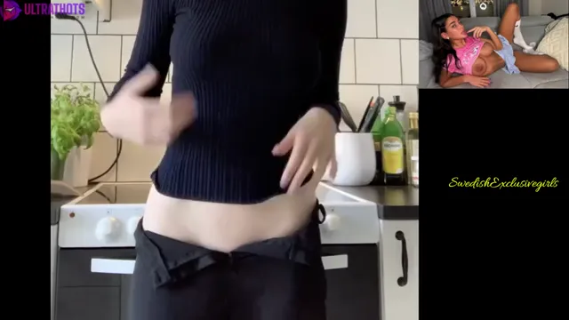 Swedish Babe Matilda flash her big tits in kitchen