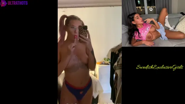 Swedish tattooed  Ida Gustafsson sucks on a lollipop in mirror + Nerdy look