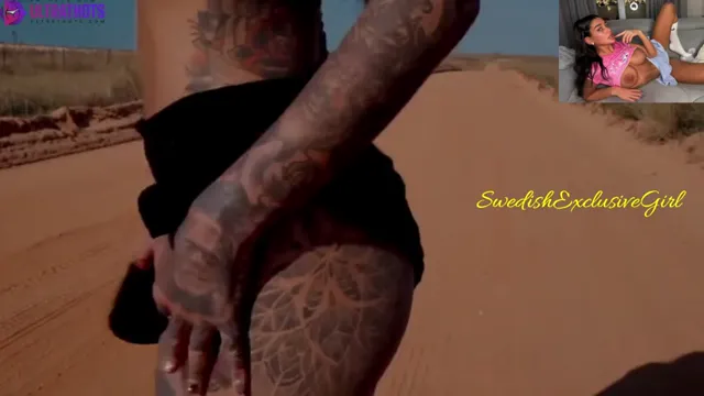 Swedish Tattooed Babe Cleo Kinnaman Sexy Naked Striptease In The Dessert