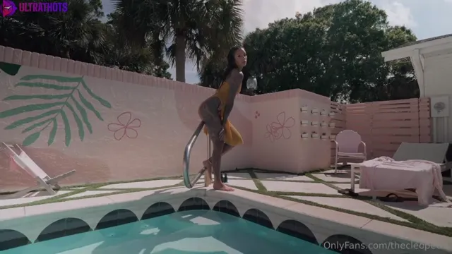 Swedish Thecleopetra playing with herself by the pool