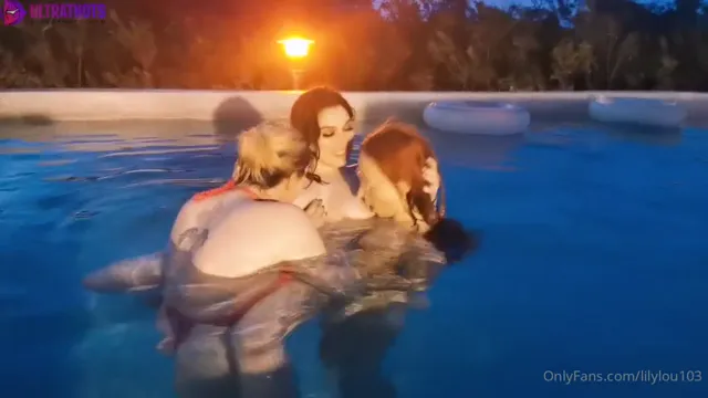 Lily Lou Lesbian Foursome In The Outdoor Pool