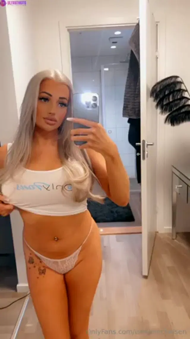 Norwegian Iselin Michelsen Stripping and showing pussy and tits
