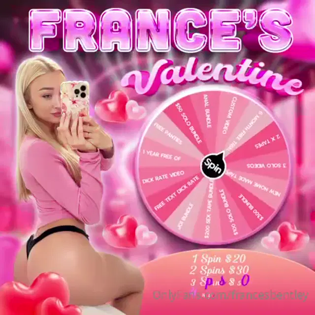 Frances Bentley aka francesbentley – 02-02-2025 OnlyFans Video – Spin amp Win Valentines Special! Hey babes! This Valentine’s, I’m making things extra